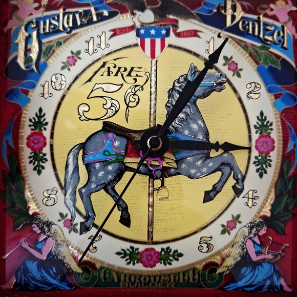 VINTAGE HENSLEY REVERSE PAINT DENTZEL CAROUSEL HORSE CLOCK - Picture 4 of 8